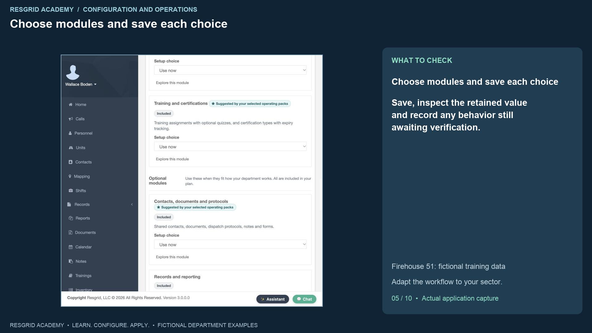 Resgrid screen: Choose modules and save each choice