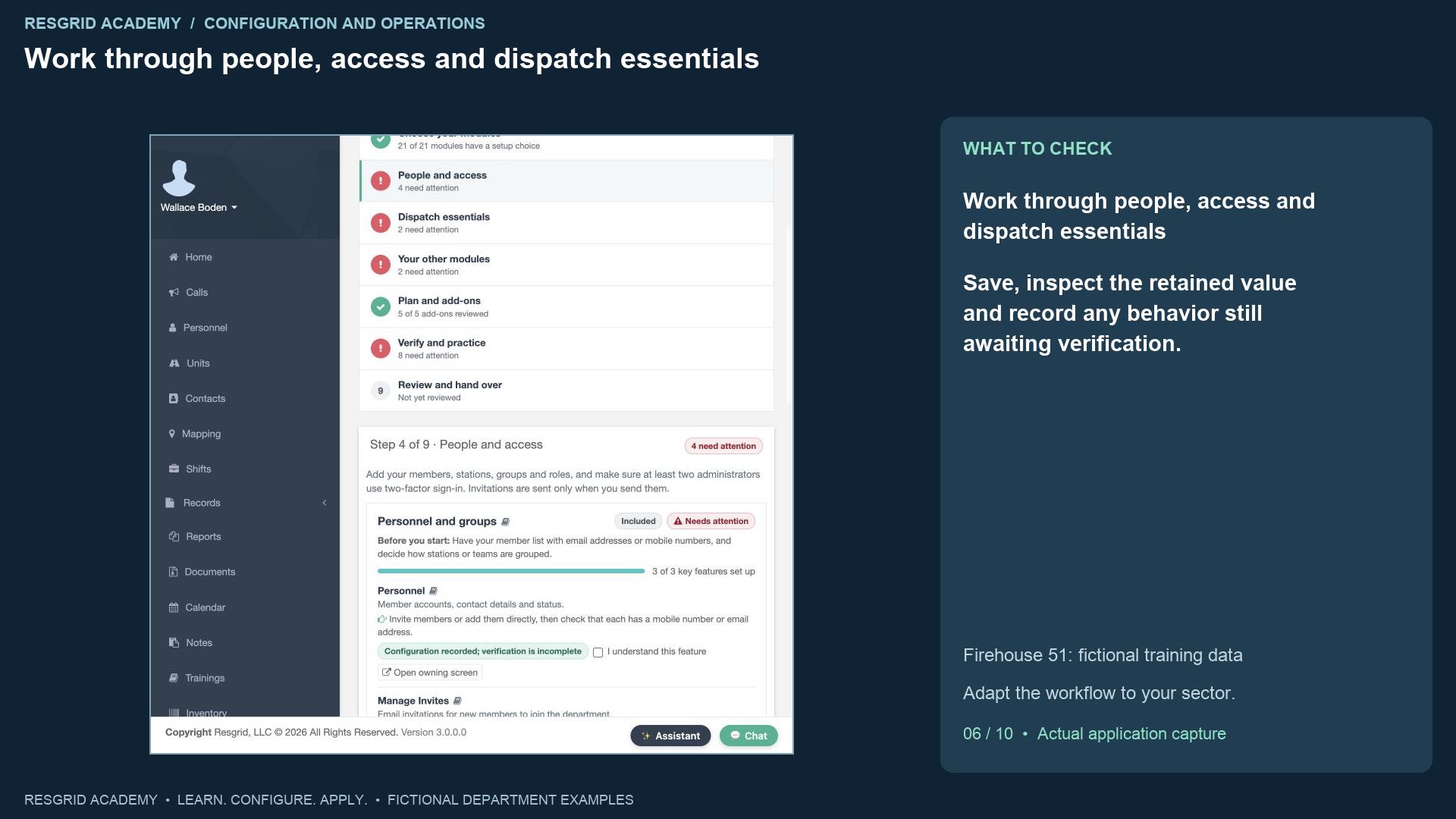 Resgrid screen: Work through people, access and dispatch essentials