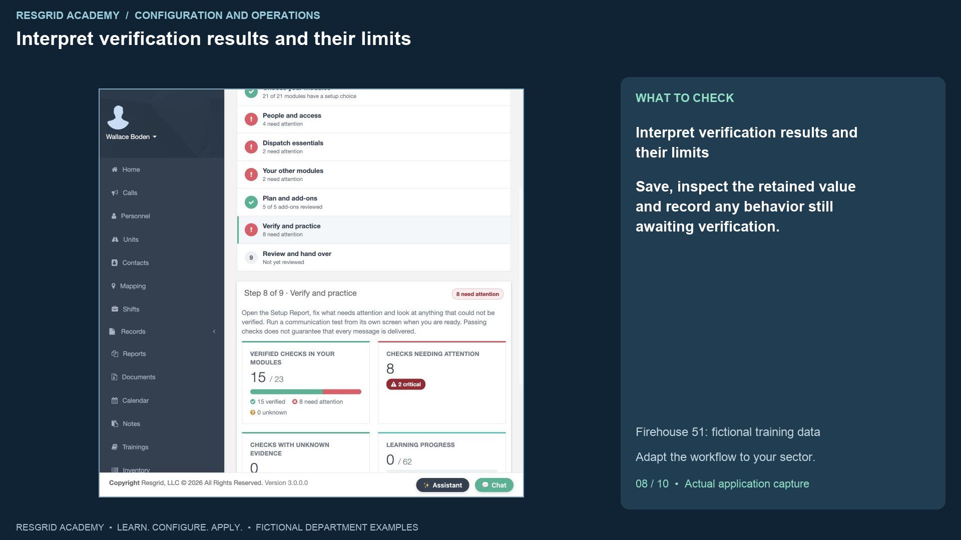 Resgrid screen: Interpret verification results and their limits