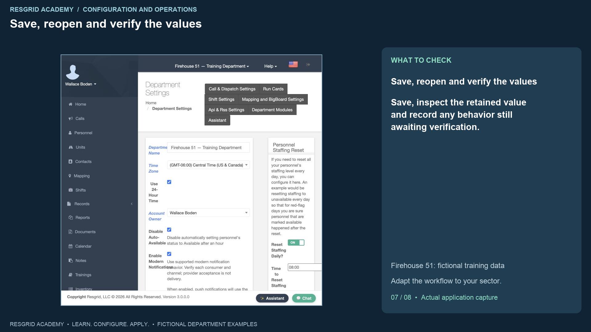Resgrid screen: Save, reopen and verify the values