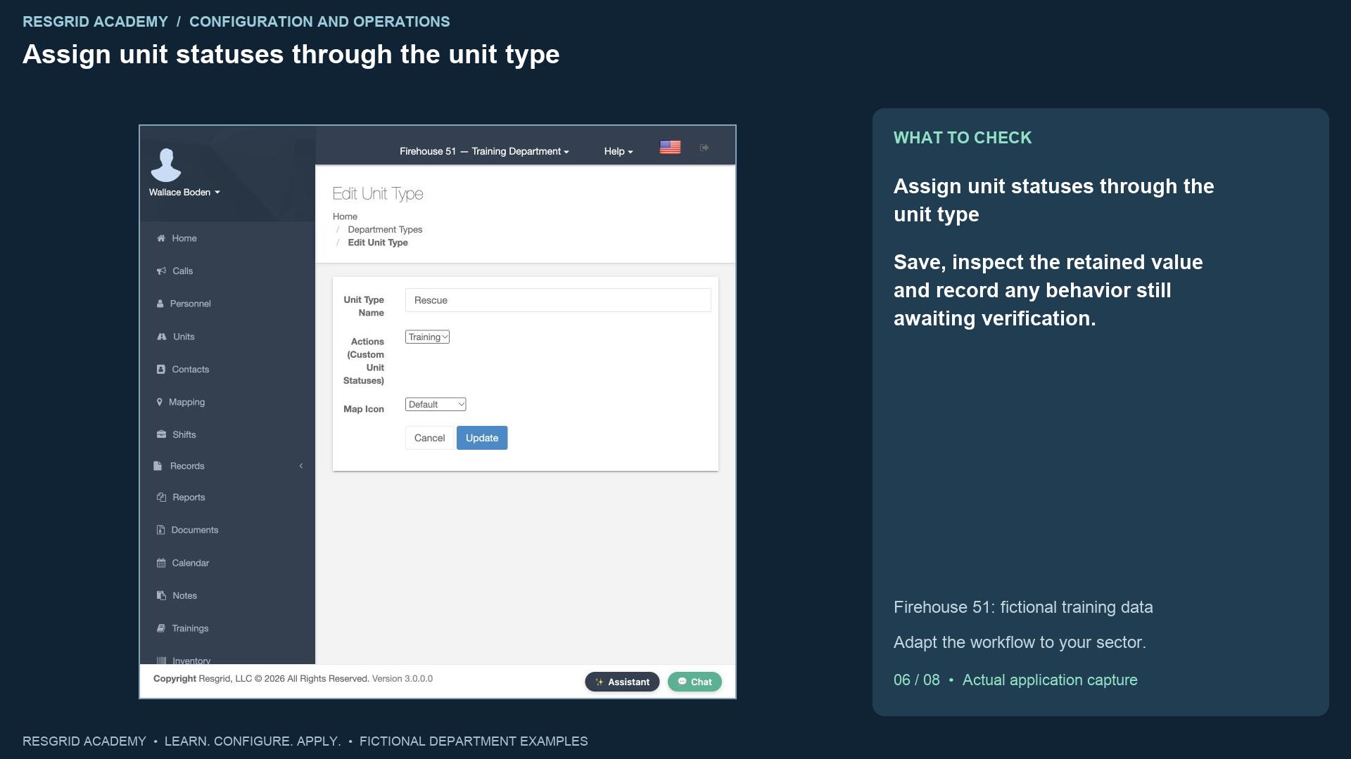 Resgrid screen: Assign unit statuses through the unit type