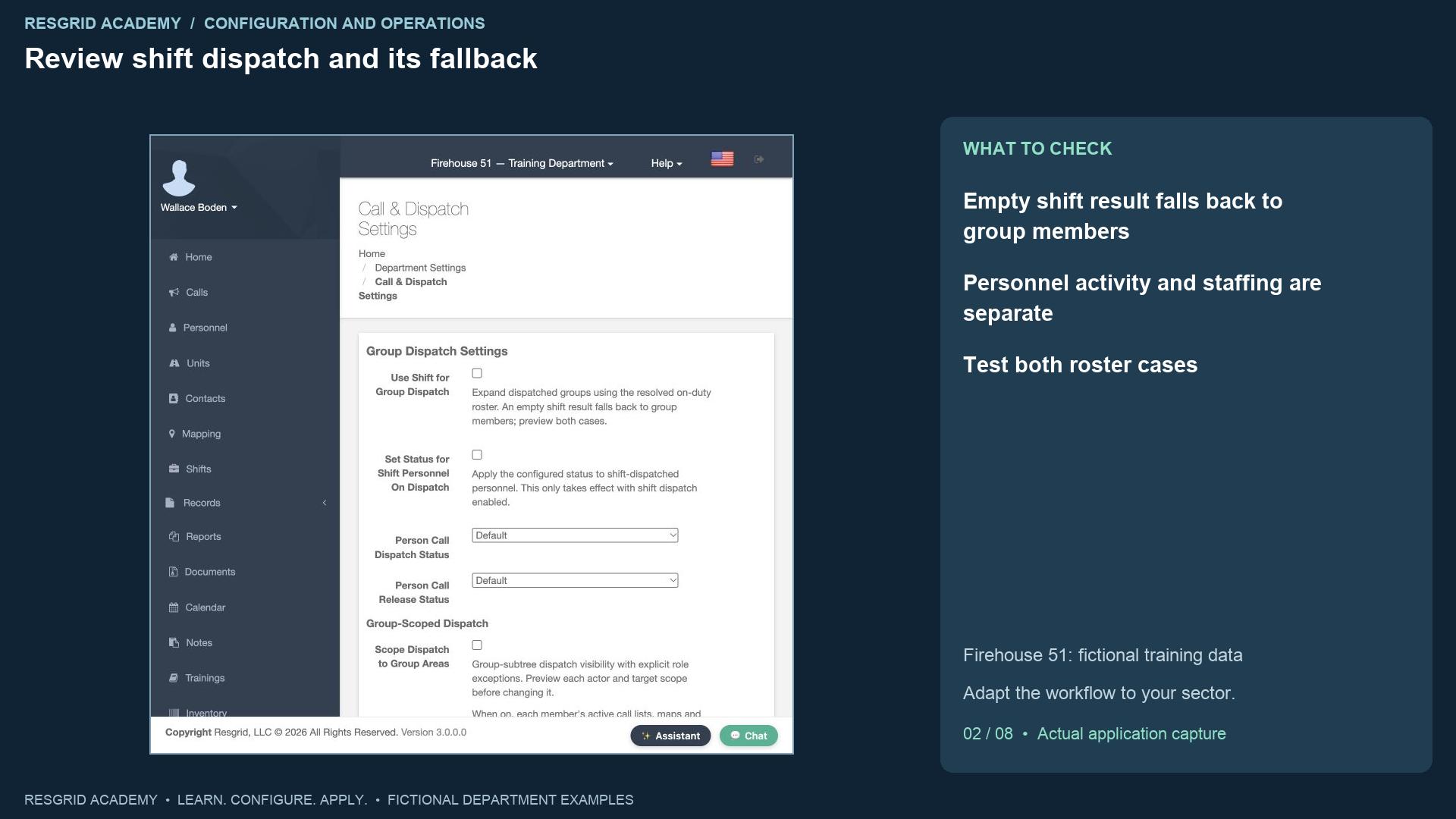 Resgrid screen: Review shift dispatch and its fallback