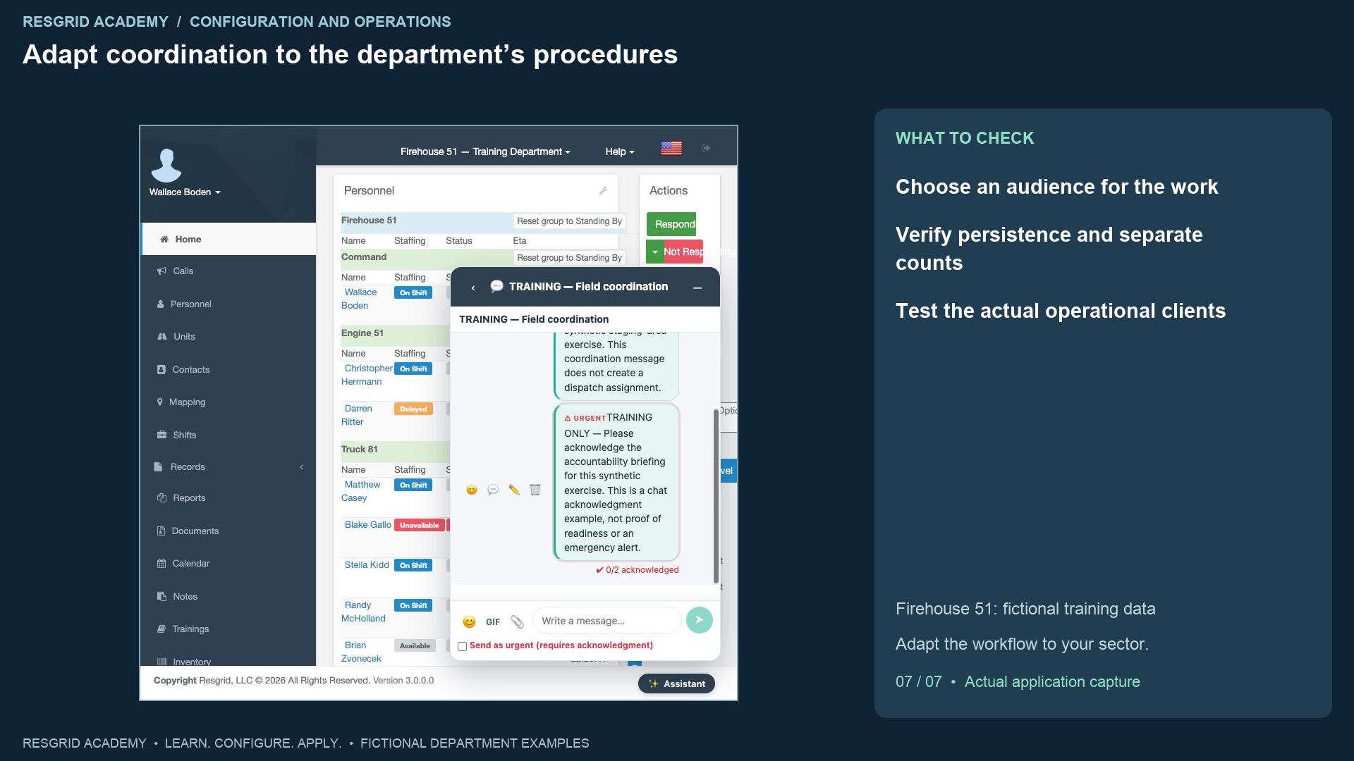 Resgrid screen: Adapt coordination to the department’s procedures