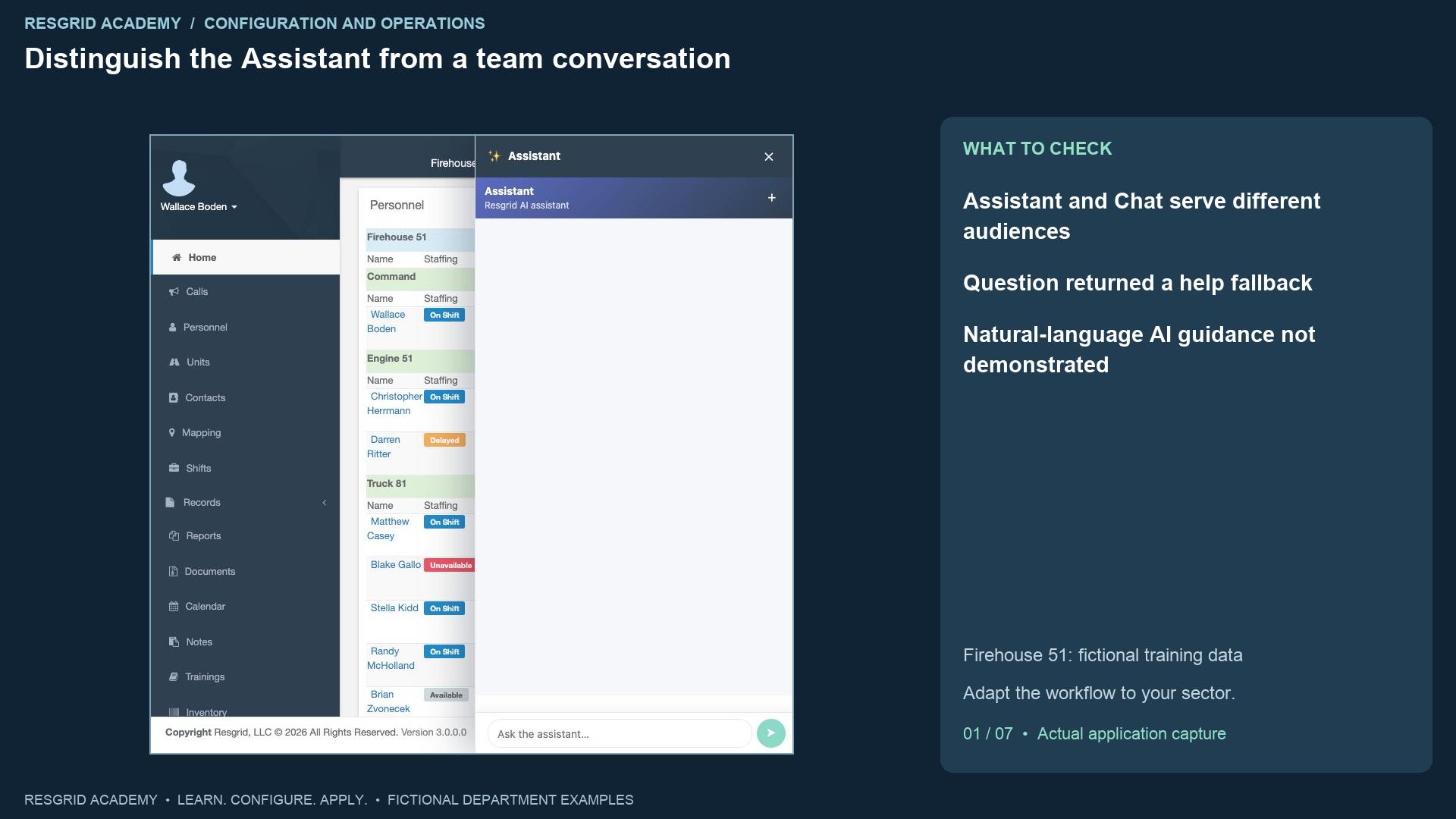 Resgrid screen: Distinguish the Assistant from a team conversation