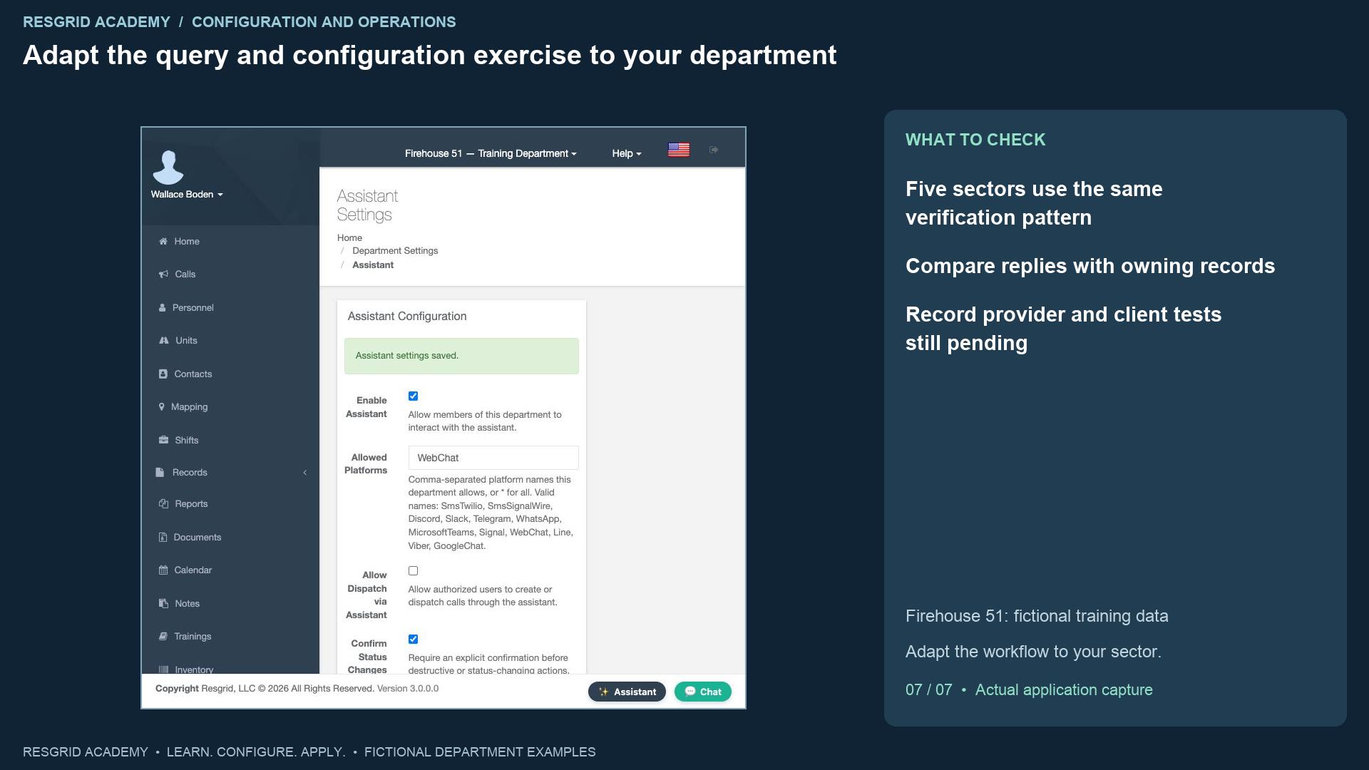Resgrid screen: Adapt the query and configuration exercise to your department