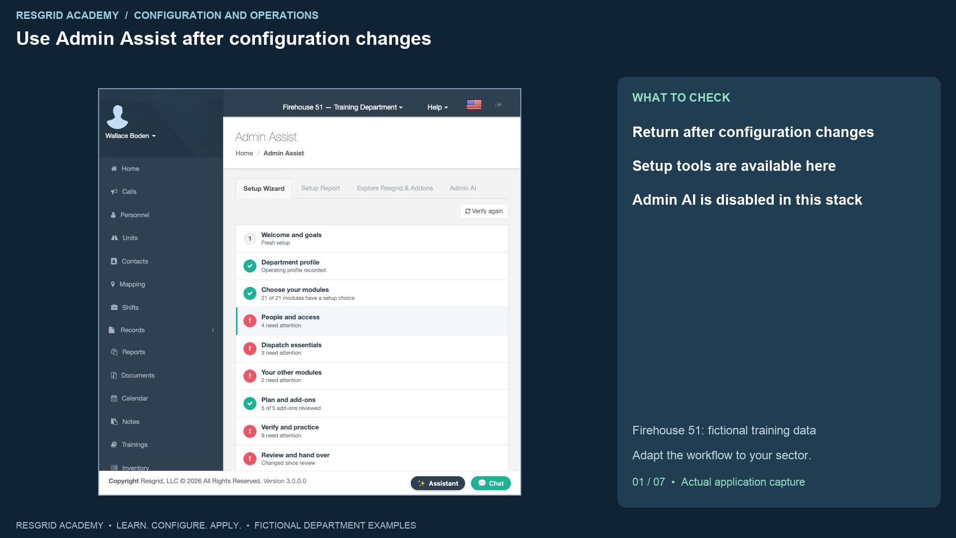 Resgrid screen: Use Admin Assist after configuration changes