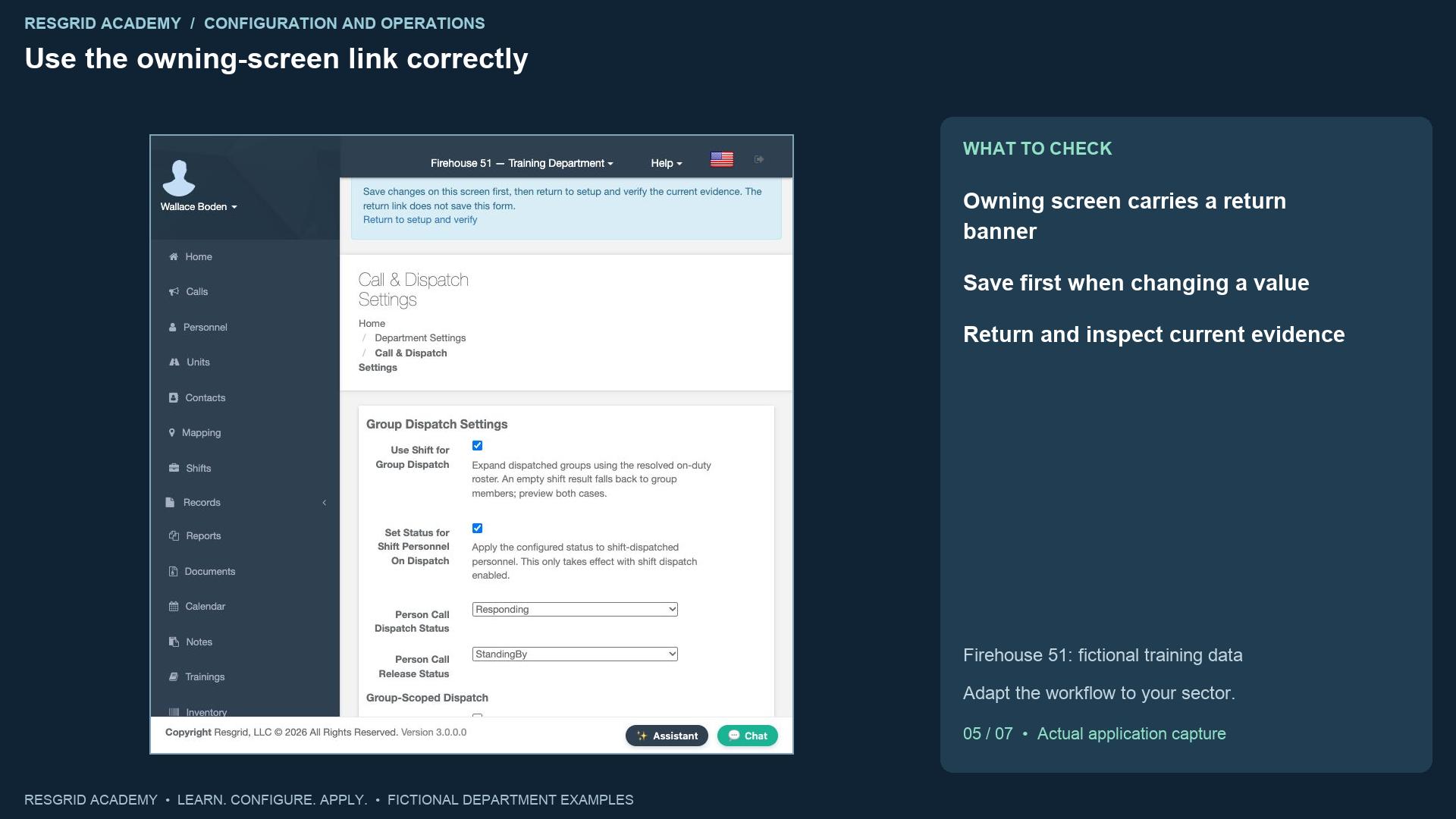 Resgrid screen: Use the owning-screen link correctly